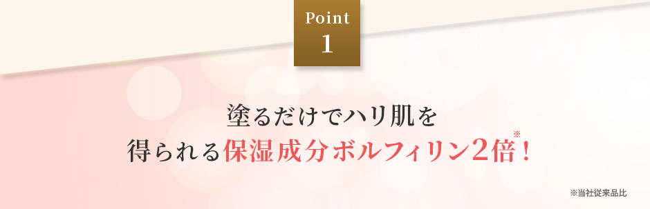 Point 1 塗るだけでハリ肌を 得られる保湿成分ボルフィリン2倍！