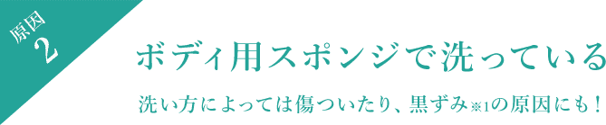 原因2 ボディ用スポンジで洗っている 洗い方によっては傷ついたり、黒ずみ※1の原因にも!