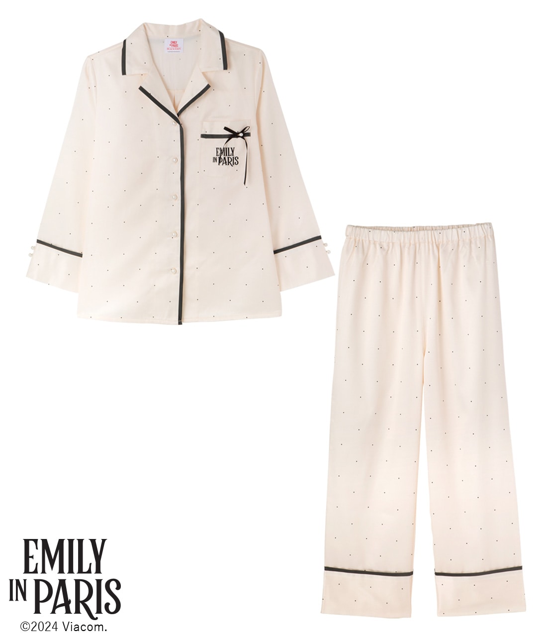 ピーチジョン　ドット肌側起毛サテンシャツパジャマ emily in palis ドット肌側起毛サテンシャツパジャマ(S/M ドット): PEACH JOHN