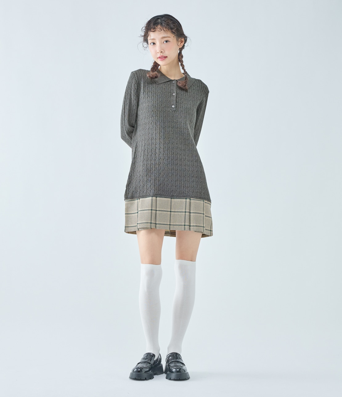 プリーツ切替ミニワンピース(ワンサイズ チャコール): PEACH JOHN