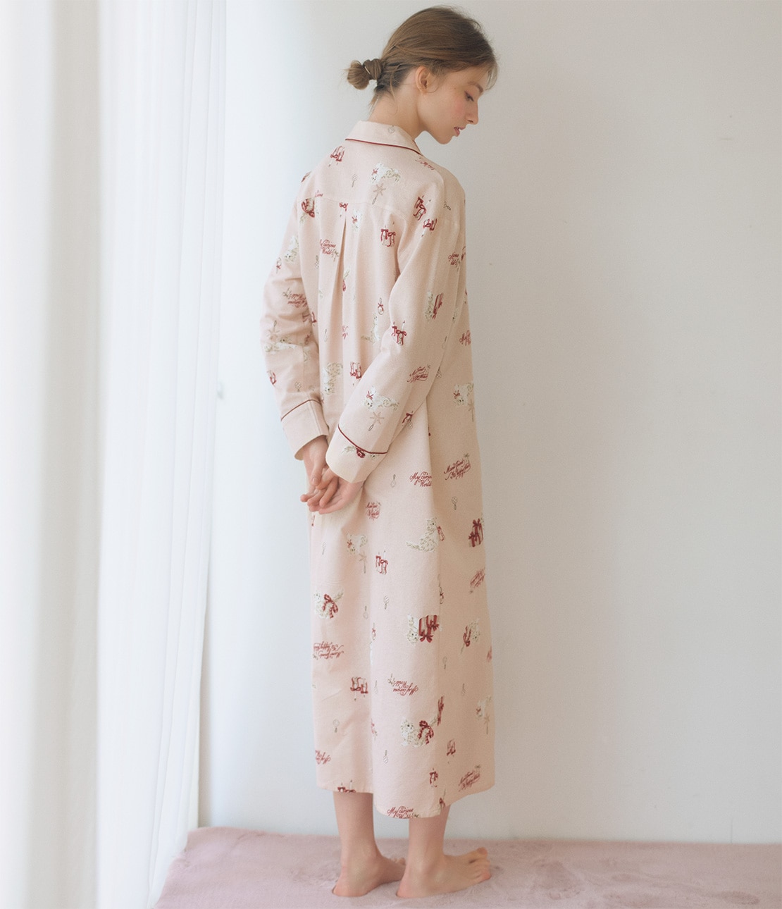 キャットフランネルシャツワンピース(ワンサイズ ピンク): PEACH JOHN