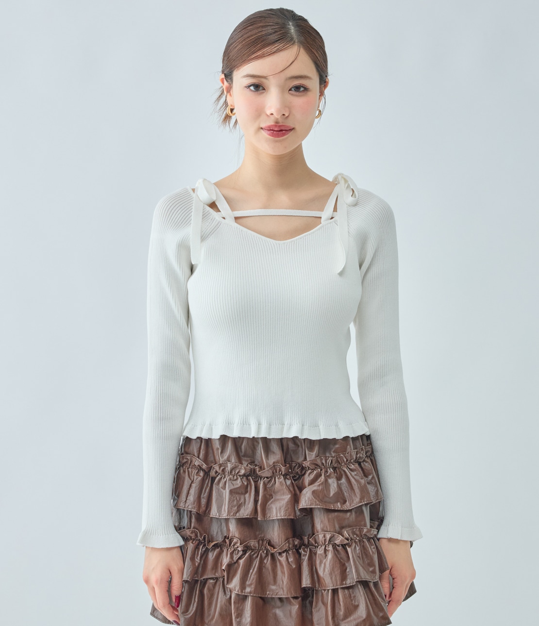 ニット　アイボリー ストリングニットトップス(ワンサイズ アイボリー): PEACH JOHN