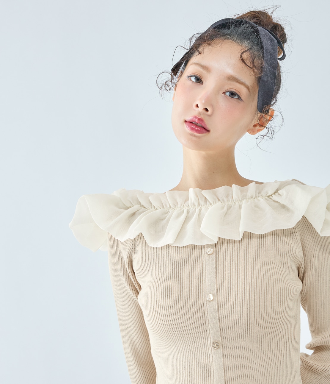 ピ　ベージュ　Sサイズ フリルコンビニット(ワンサイズ ベージュ): PEACH JOHN | ピーチ