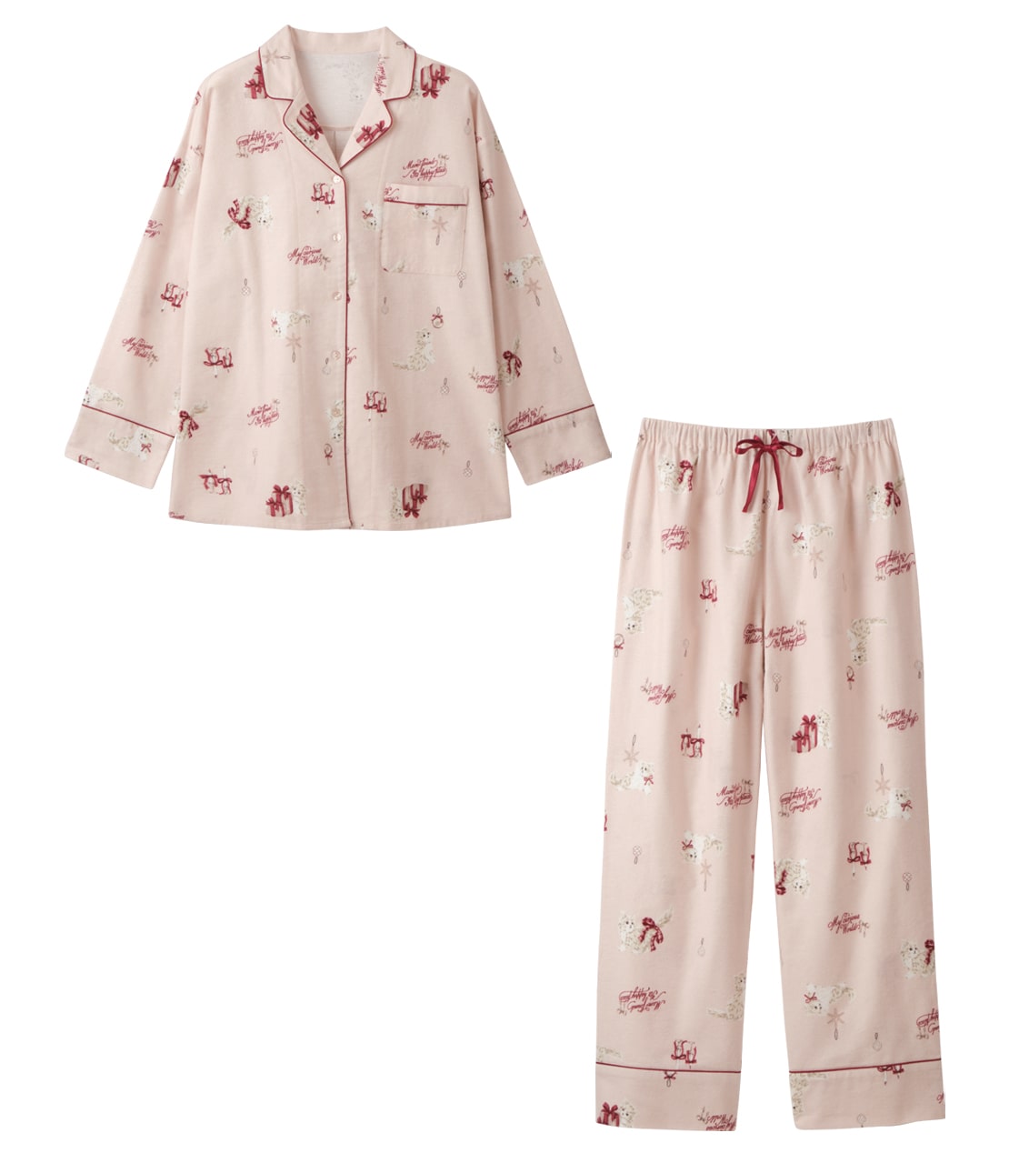 キャットフランネルシャツパジャマ(ワンサイズ ピンク): PEACH JOHN