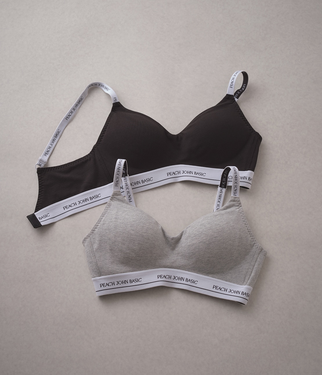 コットンMIXロゴノンワイヤーブラバックホック(S ブラック): PEACH