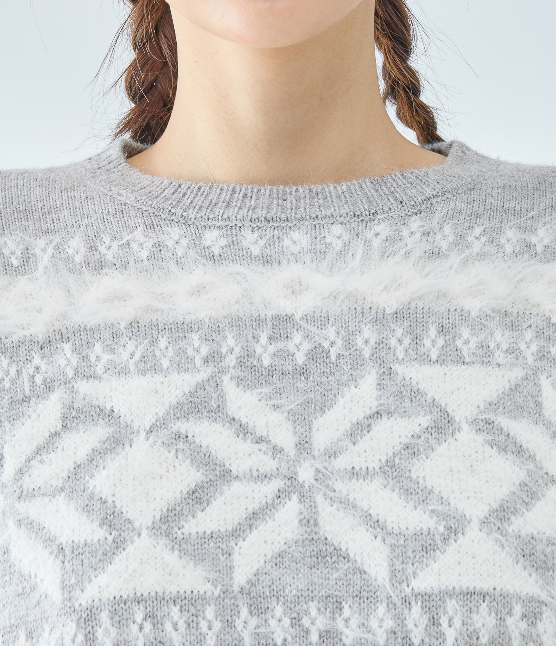 【ちびえり】machatt ノルディック柄ニット 半袖 グレー　エコバッグ 最終値下げ machatt ノルディック柄ニット 半袖 グレー エコバッグ付き