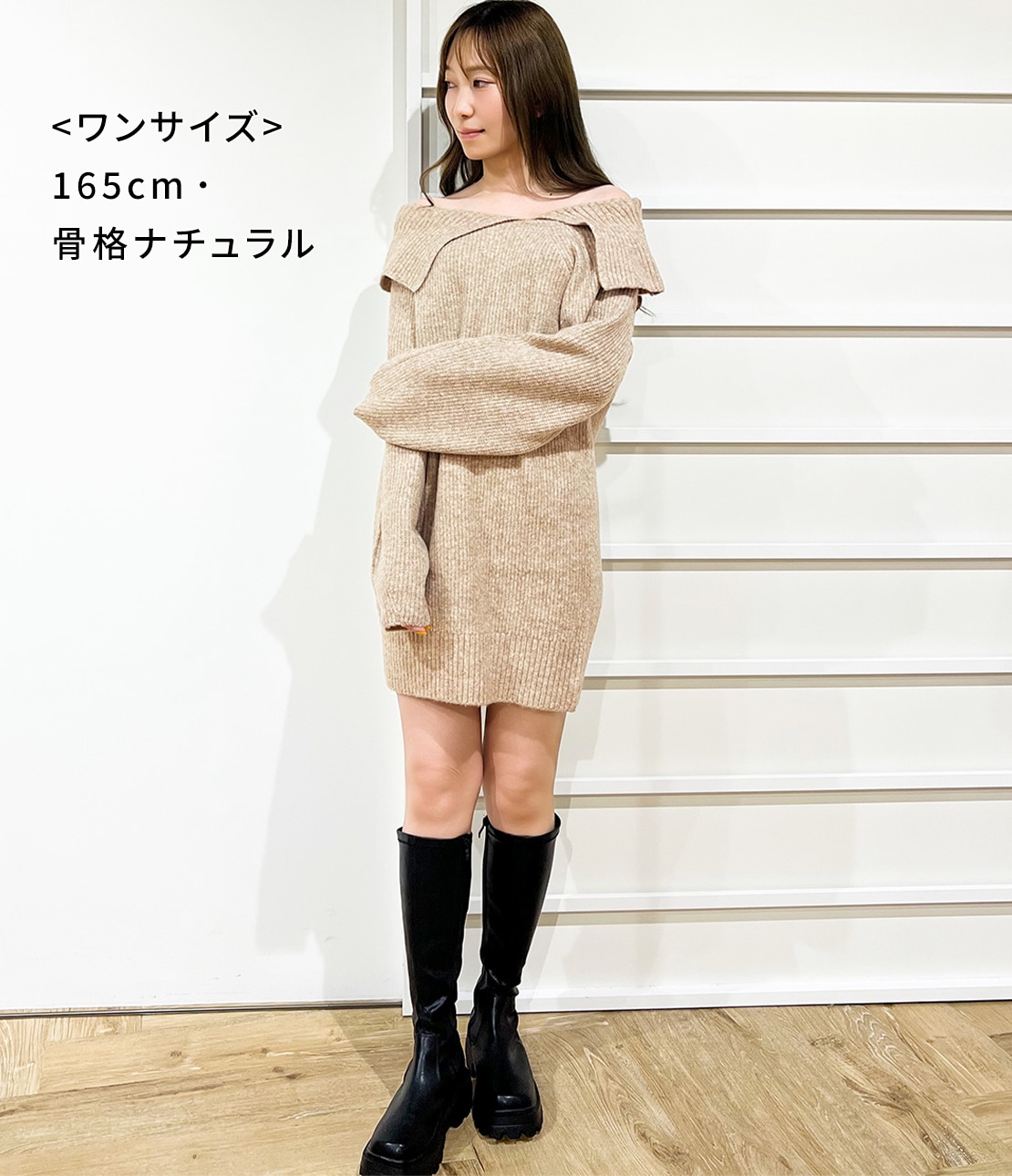 ラペルルーズニットワンピース(ワンサイズ グレー): PEACH JOHN