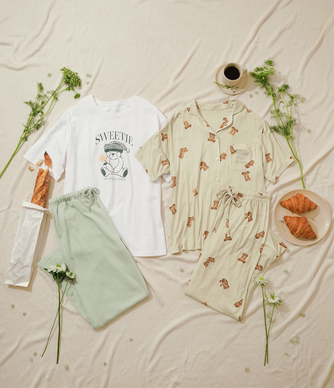 くまTシャツパジャマセット（通販限定ロングパンツ）(1 くま