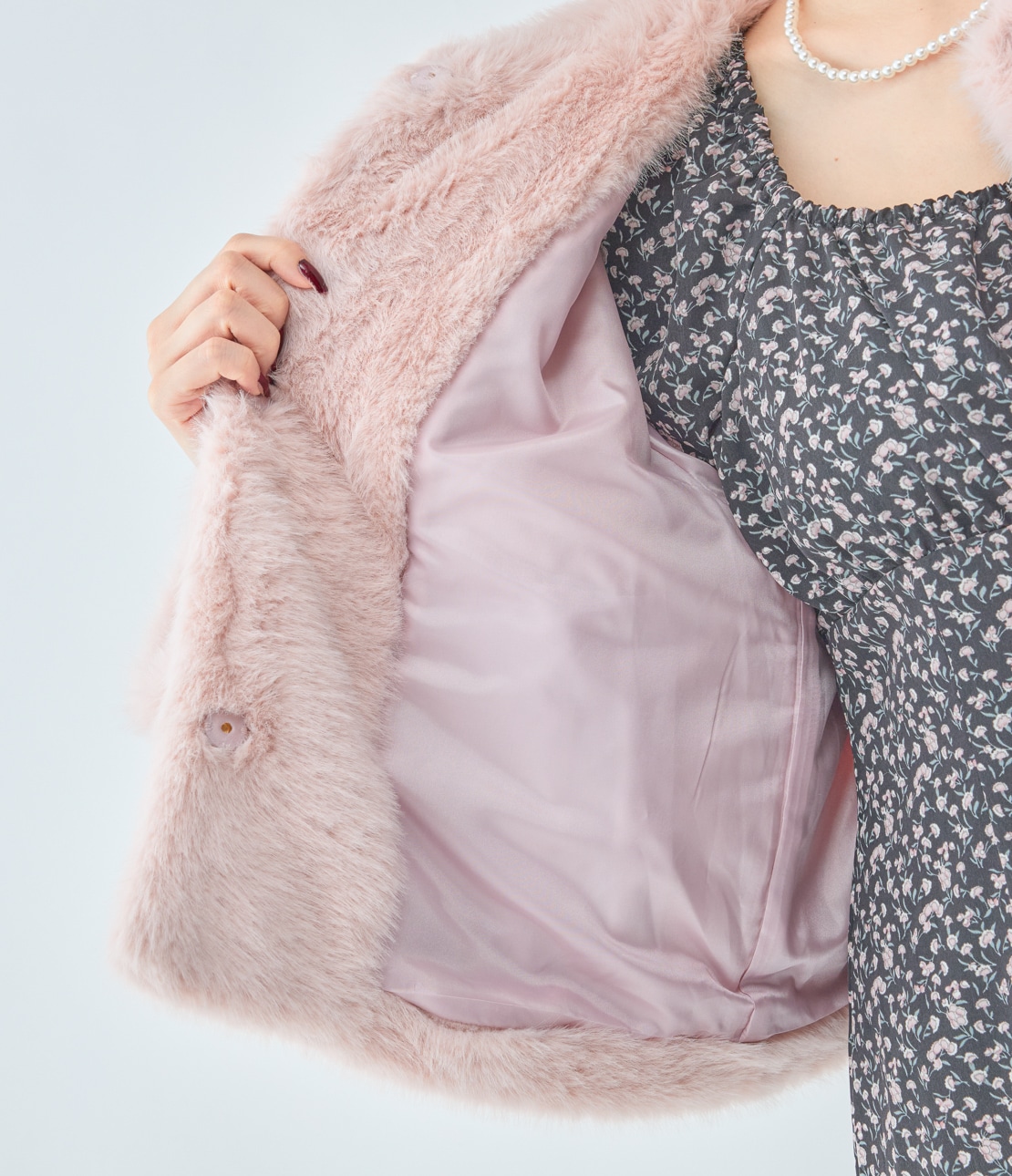 Bonpoint エコファーカラー　コート　ピンク Bonpoint エコファーカラー コート ピンク Bonpoint エコファーカラー