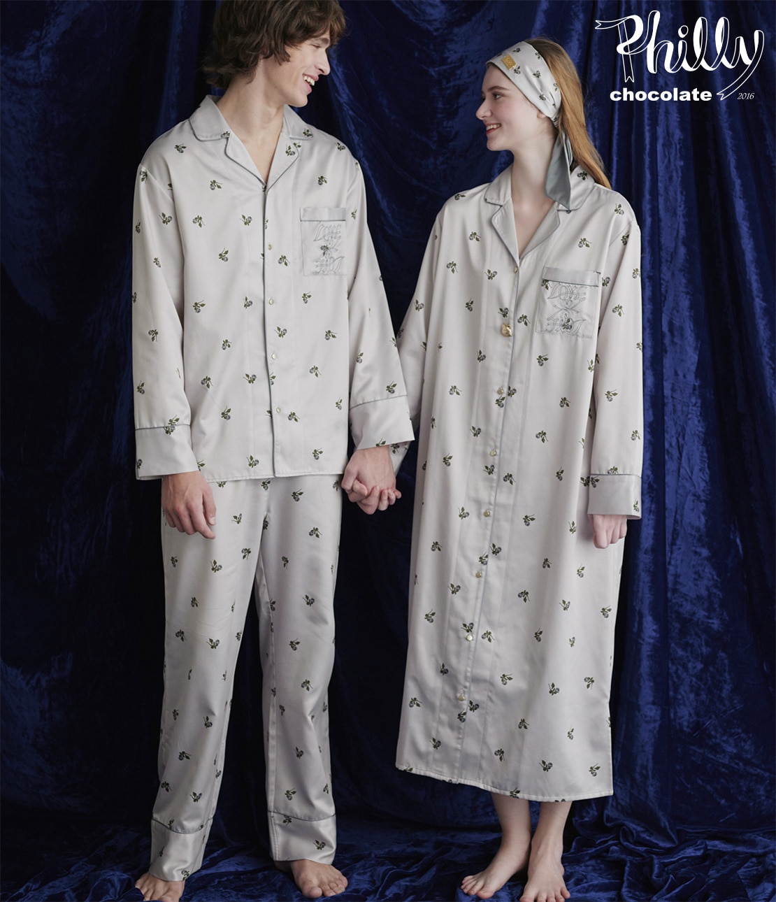 メンズ肌側起毛プリントサテンシャツパジャマ(ワンサイズ グレー