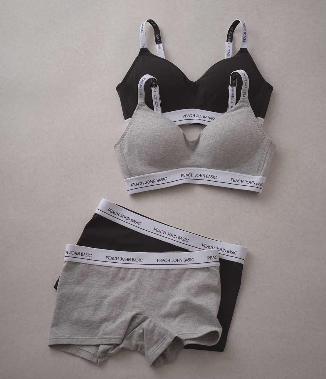 コットンMIXロゴノンワイヤーブラバックホック(M グレー): PJ BASIC