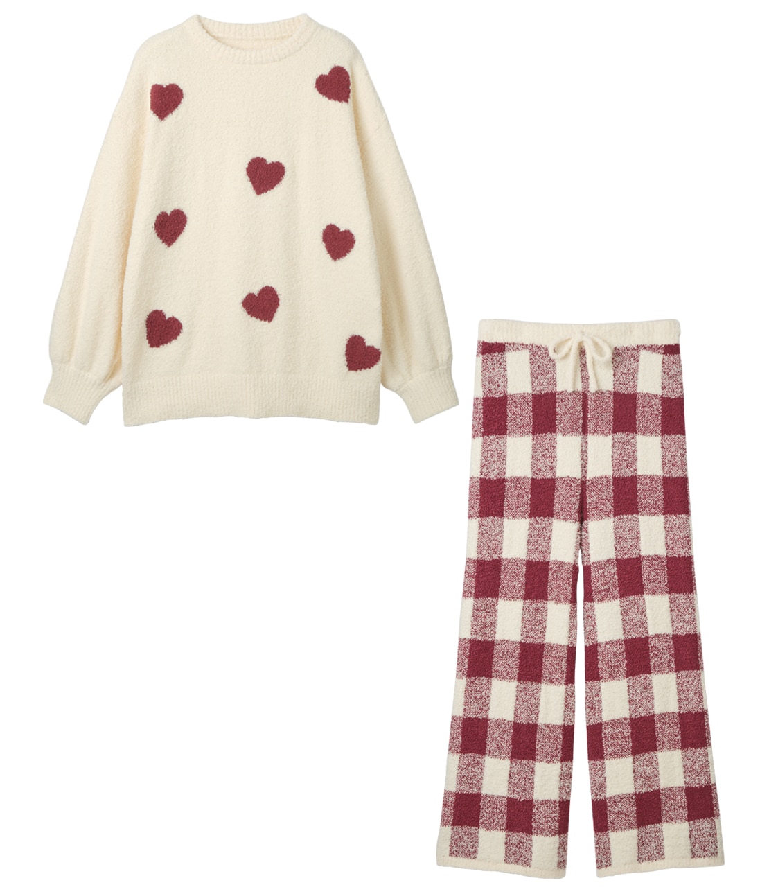 ホイップリーハートチェックパジャマ(レディース ワンサイズ レッド