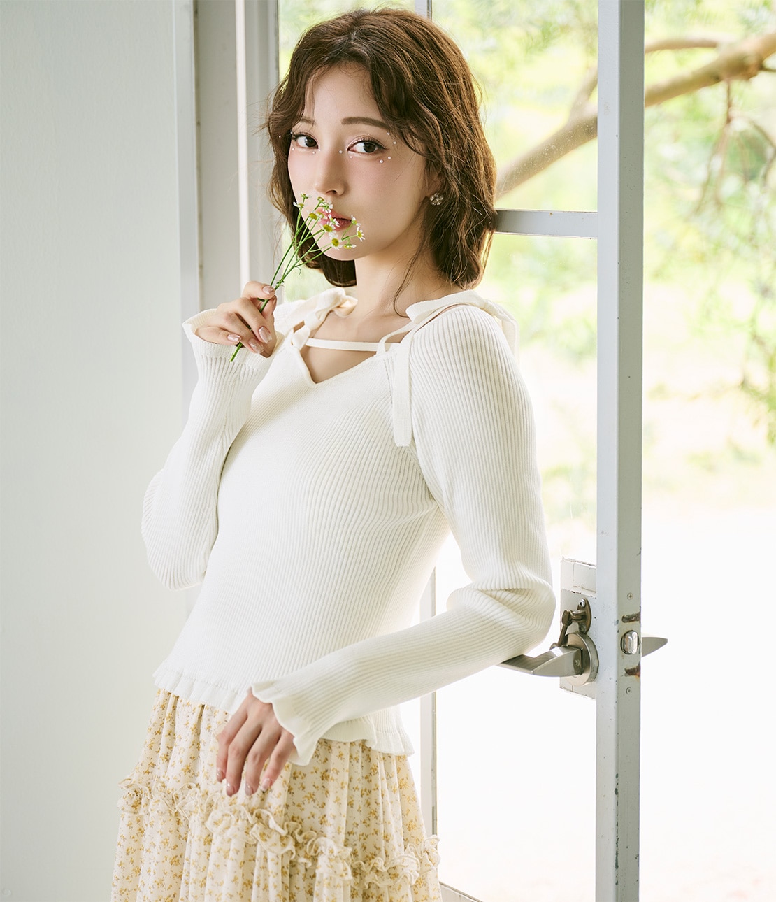 アイドル peach ストリングニットトップス(ワンサイズ アイボリー): PEACH JOHN