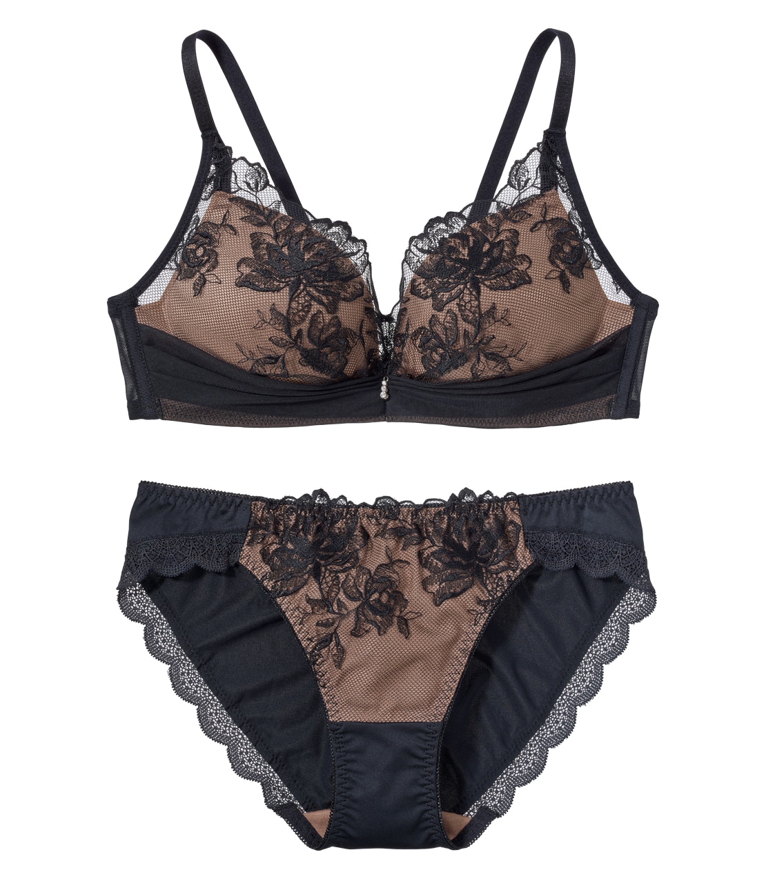 エレガンスフラワーノンワイヤーブラセット(B65 ブラック): PEACH JOHN