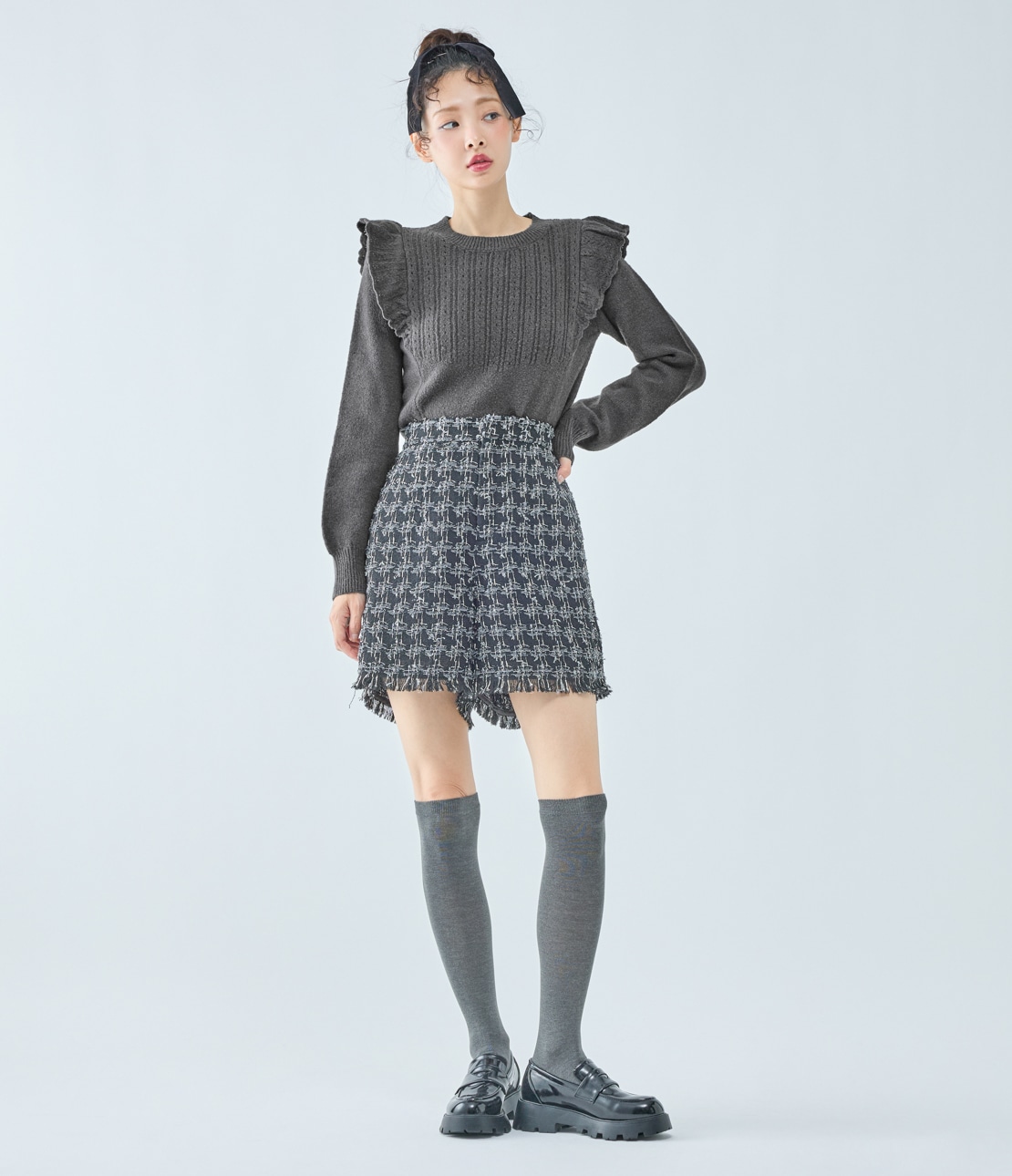 フリルニットプルオーバー(ワンサイズ チャコール): PEACH JOHN