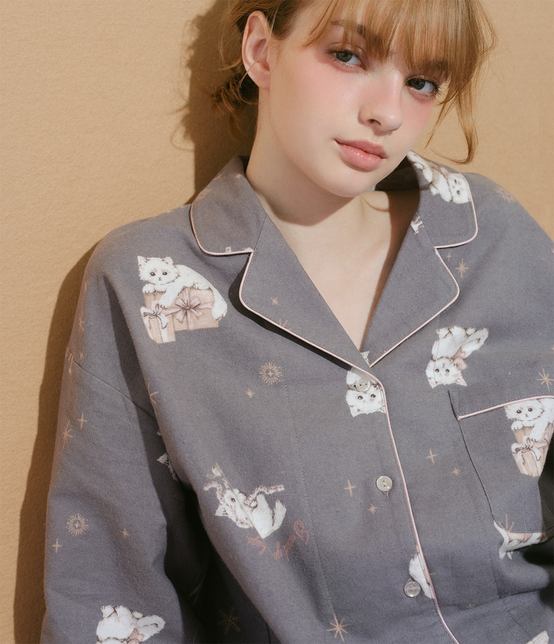 キャットフランネルシャツパジャマ(ワンサイズ グレー): PEACH JOHN キャットフランネルシャツパジャマ(ワンサイズ グレー): PEACH JOHN