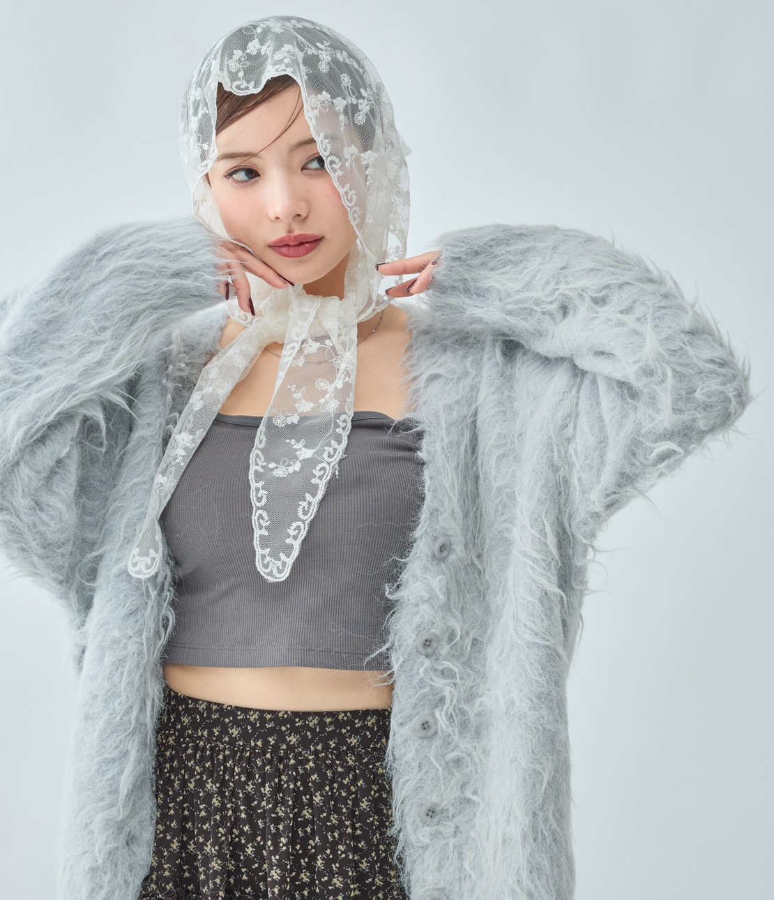 シャギールーズニットカーディガン(ワンサイズ グレー): PEACH JOHN