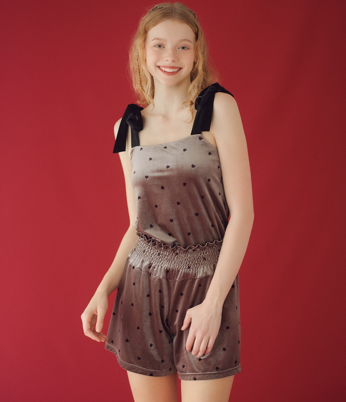 ハートロマンティックベロアブラキャミソール(S/M チャコール): PEACH