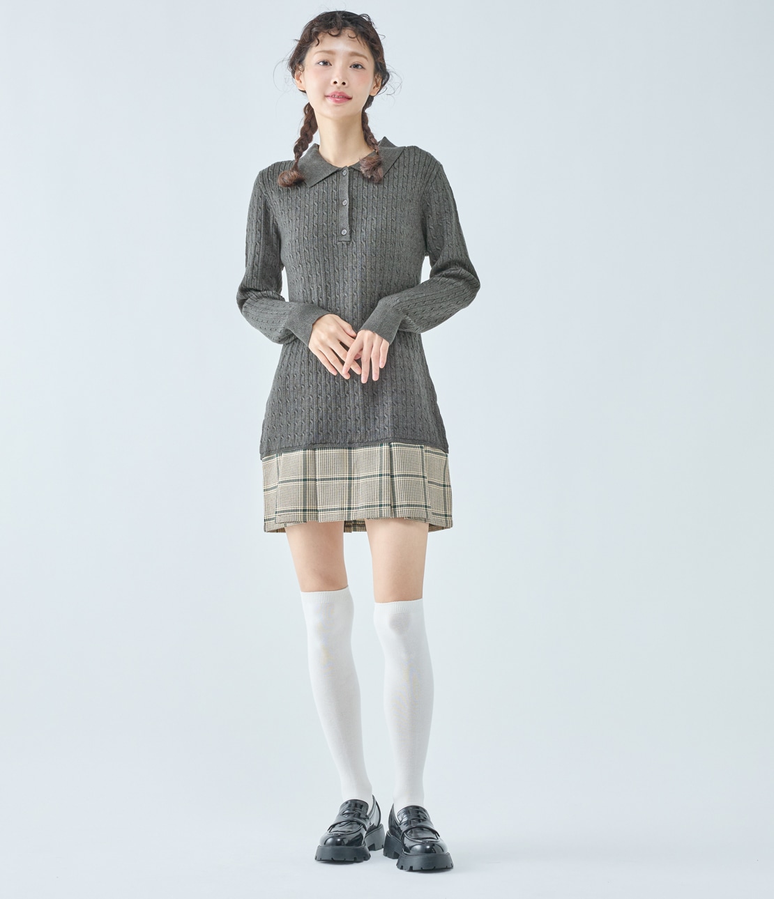 プリーツ切替ミニワンピース(ワンサイズ チャコール): PEACH JOHN