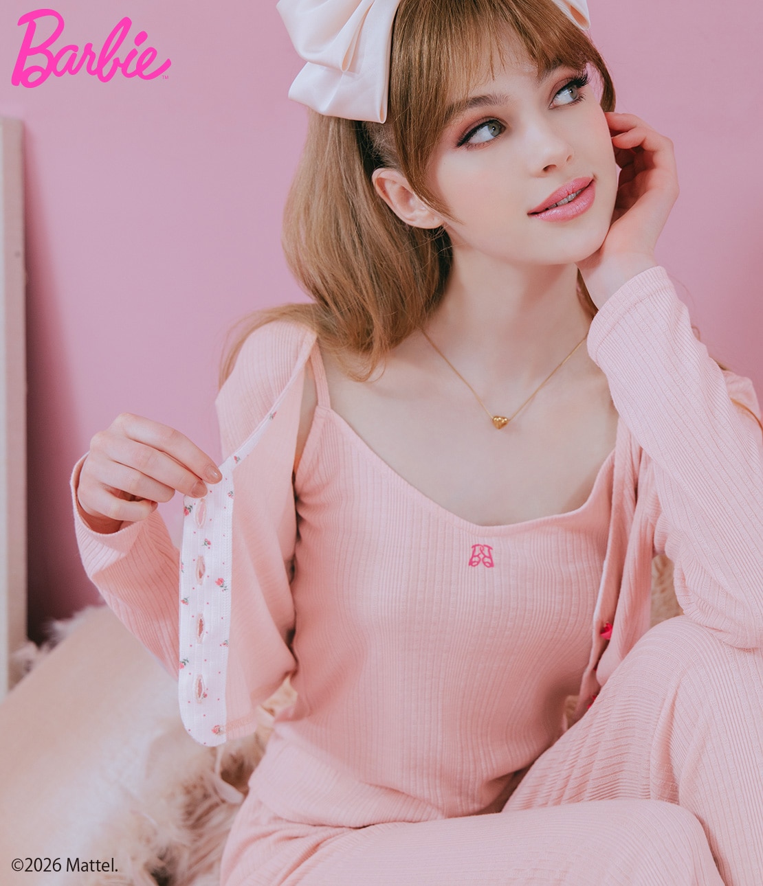 さえら、ポテチーノのピンク フリース ルームウェア Barbie ポインテール3点セット(ワンサイズ ピンク): PEACH JOHN