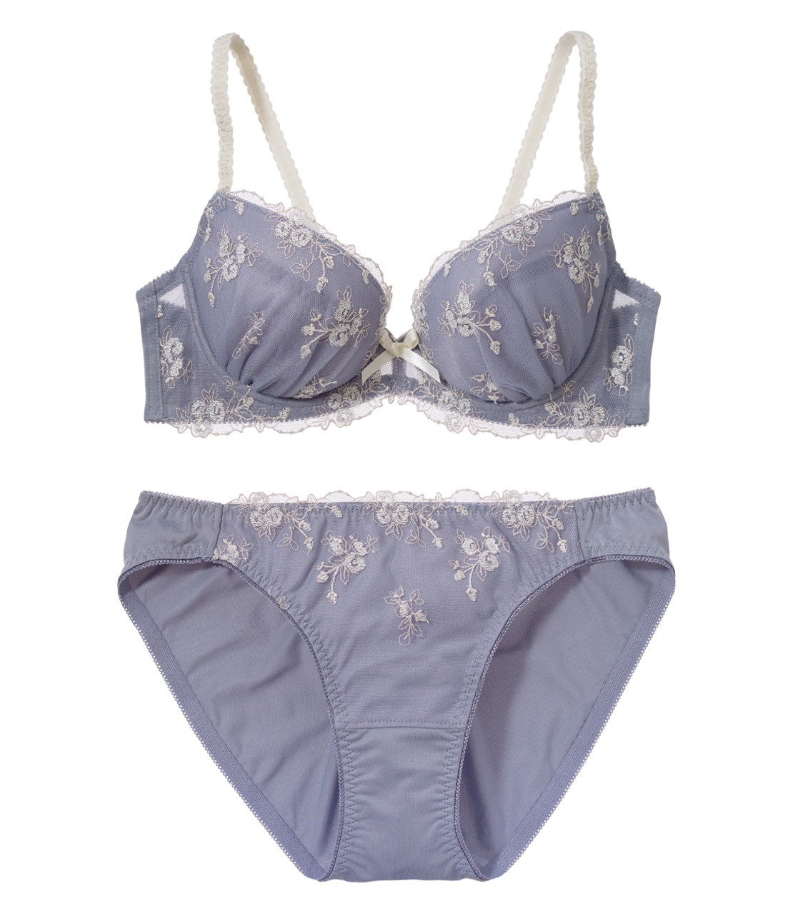 なちゅこれローズエンブロイダリーブラセット(B65 ブルーグレー