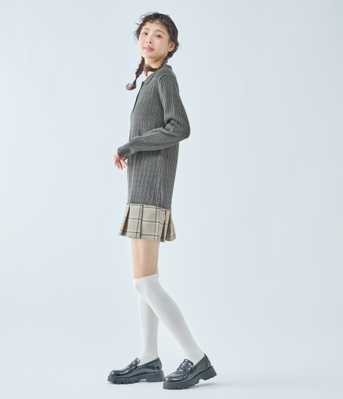 プリーツ切替ミニワンピース(ワンサイズ チャコール): PEACH JOHN