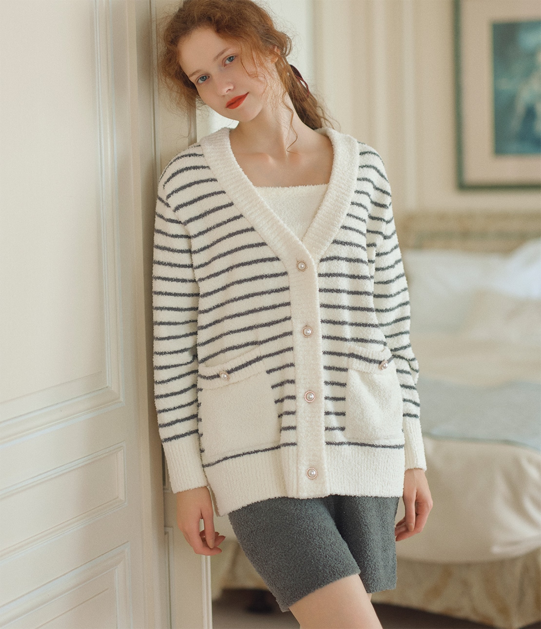 ホイップリーカーディガン3点セット(ワンサイズ チャコール): PEACH