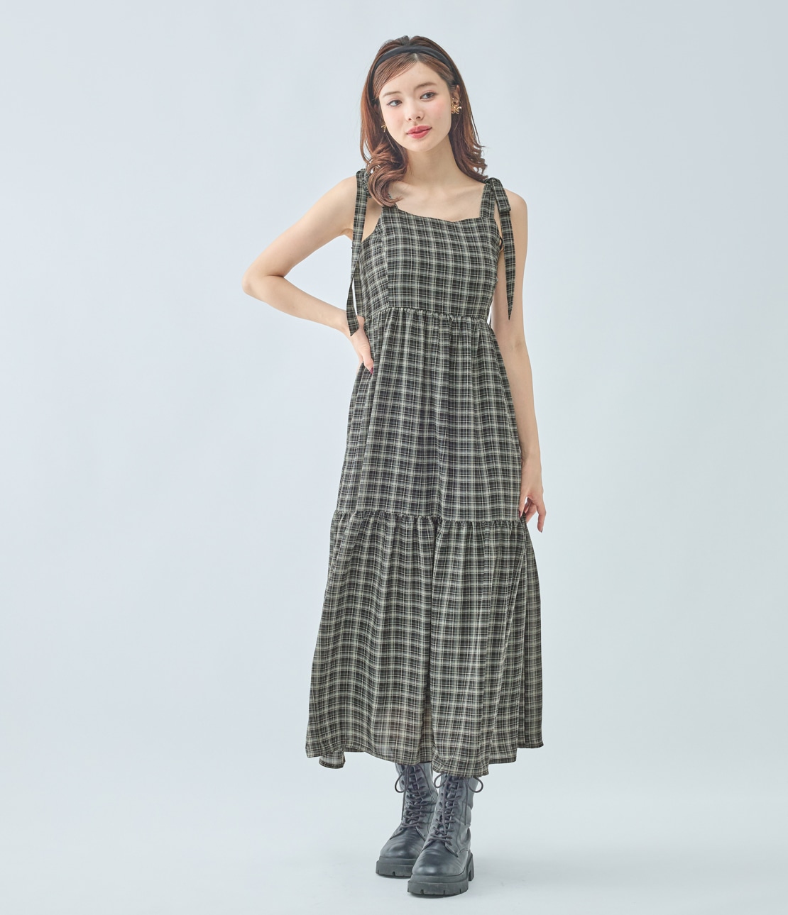 【新品】BPNワンピース風ビスチェ【ブラック／ピンクリボン】 szp274_1.jpg