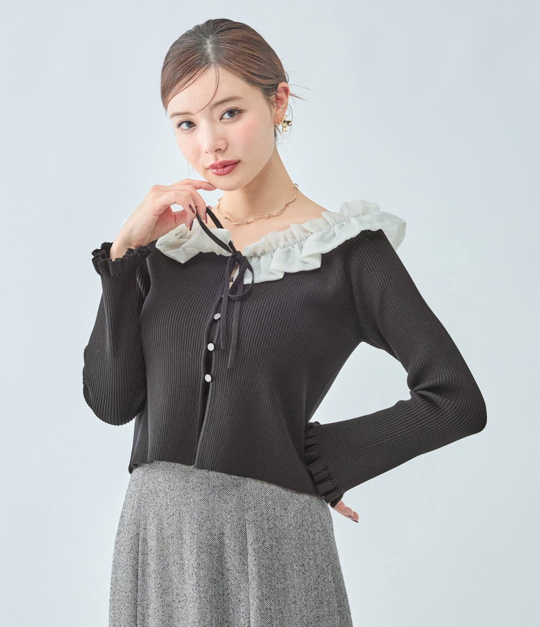 フリルカラーニットトップス(ワンサイズ ブラック): PEACH JOHN