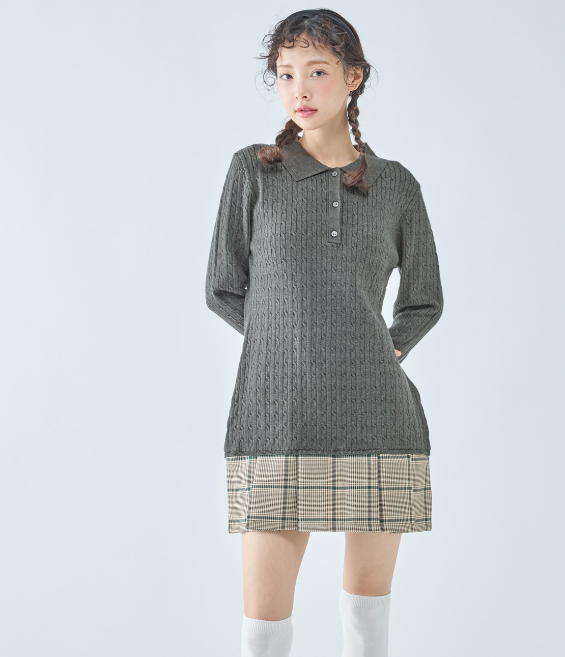 プリーツ切替ミニワンピース(ワンサイズ チャコール): PEACH JOHN