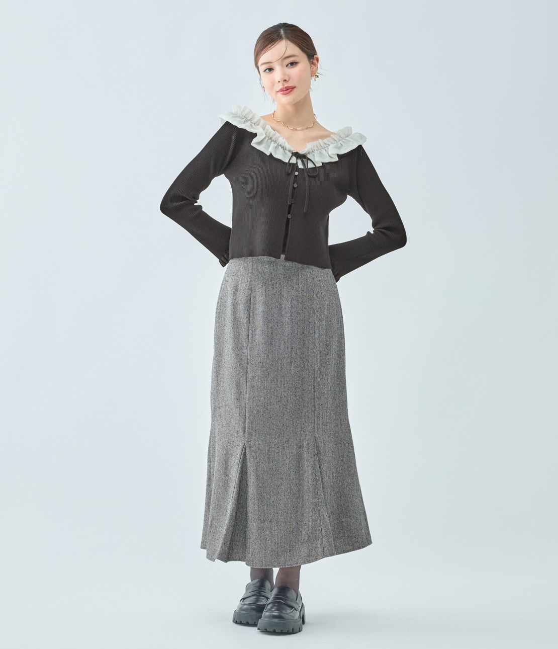 machatt フリルカラーニット　ブラック フリルカラーニットトップス(ワンサイズ ブラック): PEACH JOHN