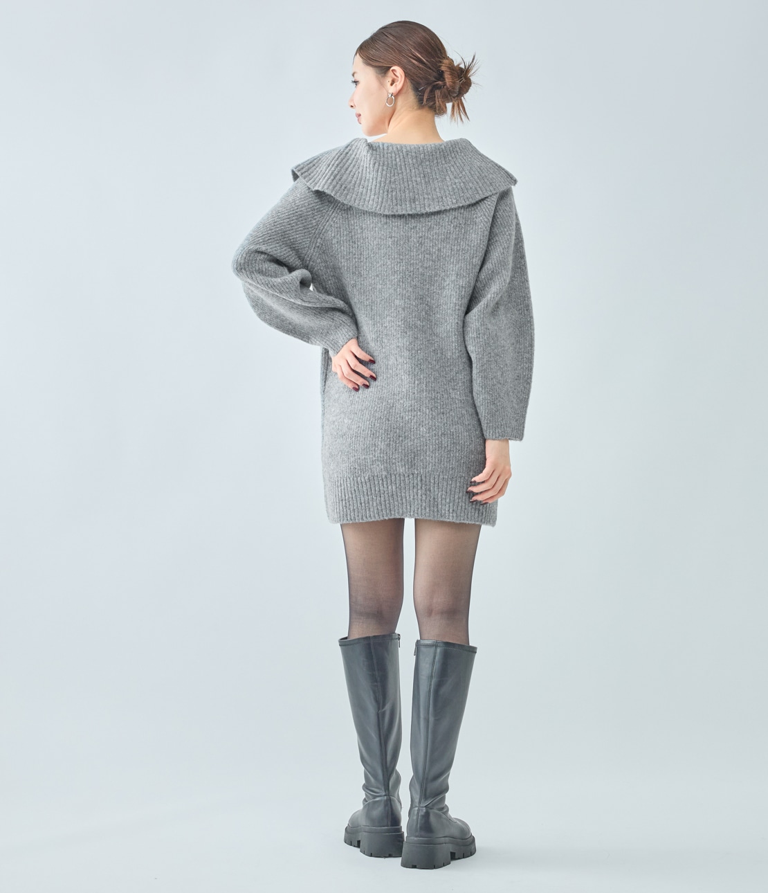 ラペルルーズニットワンピース(ワンサイズ グレー): PEACH JOHN