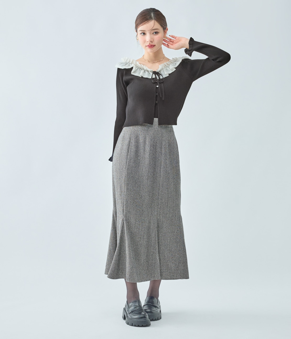 フリルカラーニットトップス(ワンサイズ ブラック): PEACH JOHN