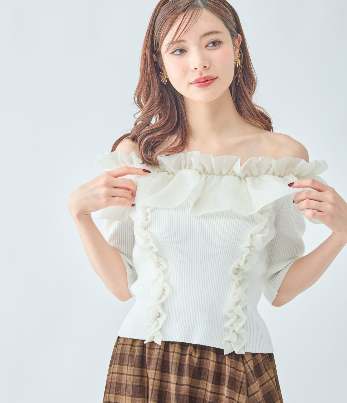 フリルコンビニットトップス(ワンサイズ アイボリー): PEACH