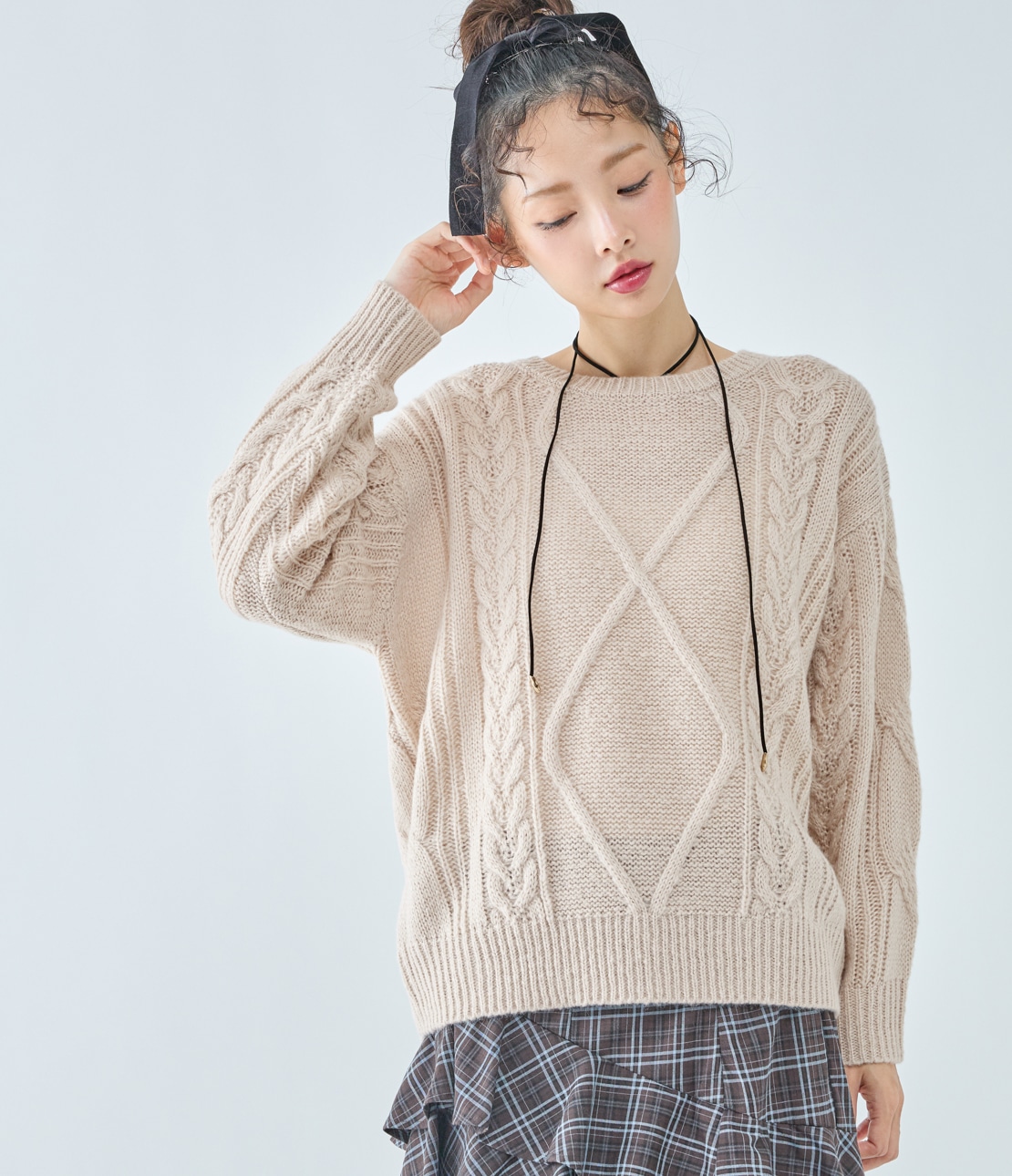 モヘヤ調ケーブルニット(ワンサイズ グレージュ): PEACH JOHN | ピーチ