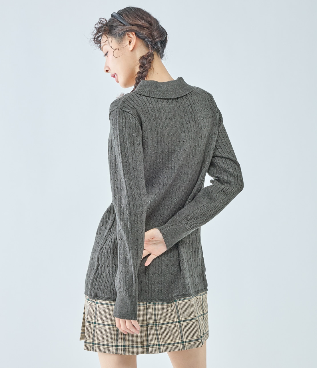 プリーツ切替ミニワンピース(ワンサイズ チャコール): PEACH JOHN