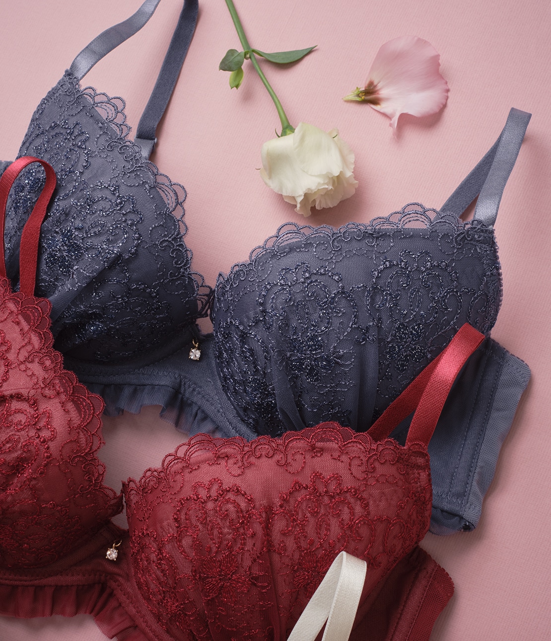 もりこれエンブロイダリーラメレースブラセットQ(A70 レッド): GiRLS