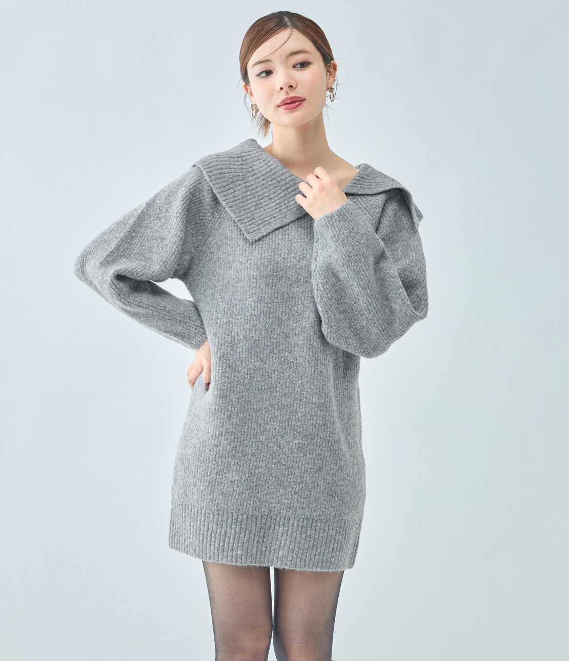 ラペルルーズニットワンピース(ワンサイズ グレー): PEACH JOHN