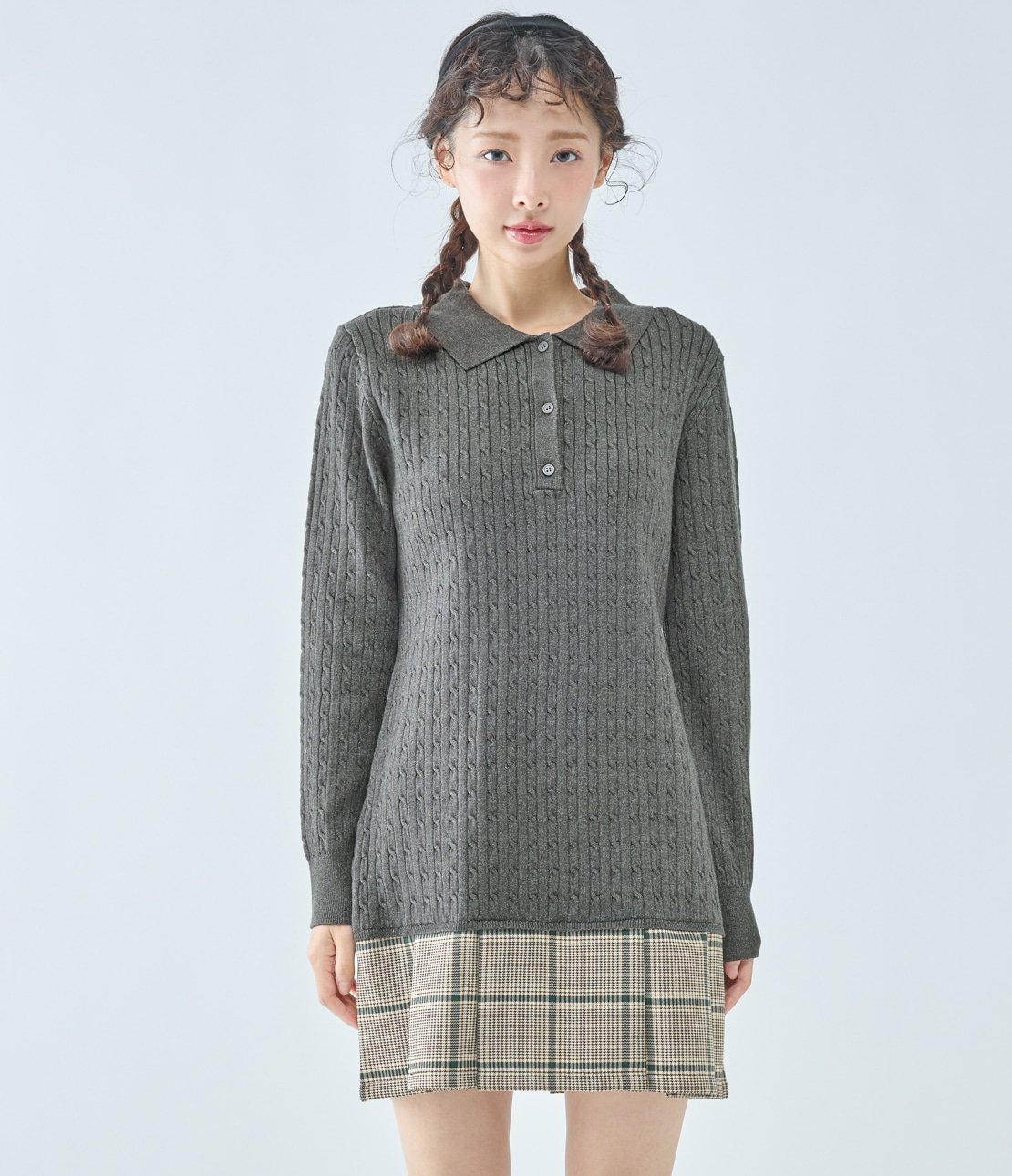 プリーツ切替ミニワンピース(ワンサイズ チャコール): PEACH JOHN