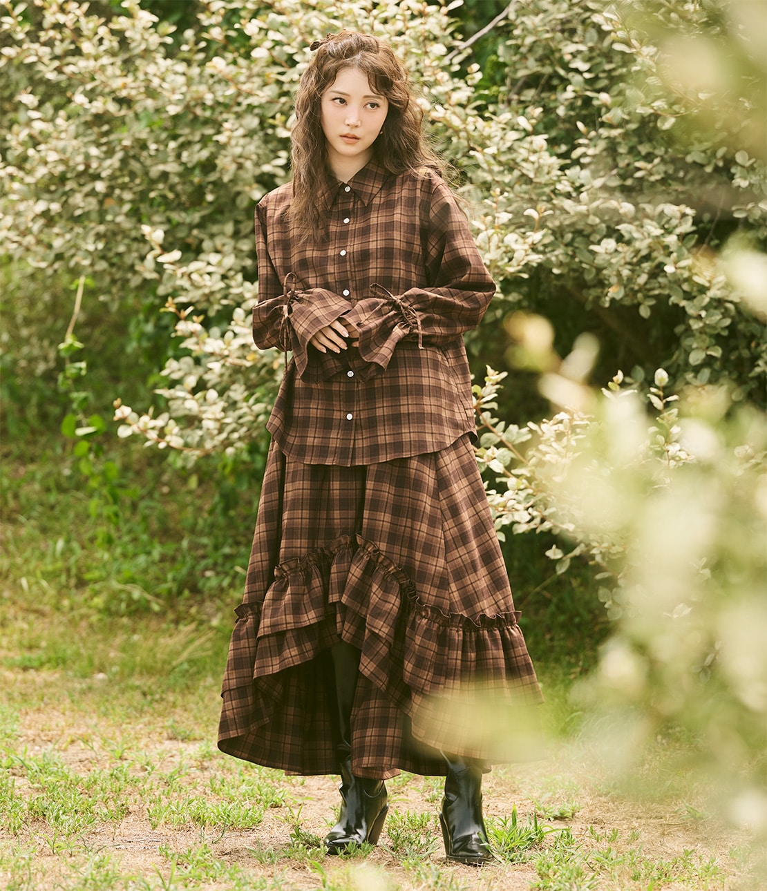 ラッフルチェックフレアスカート