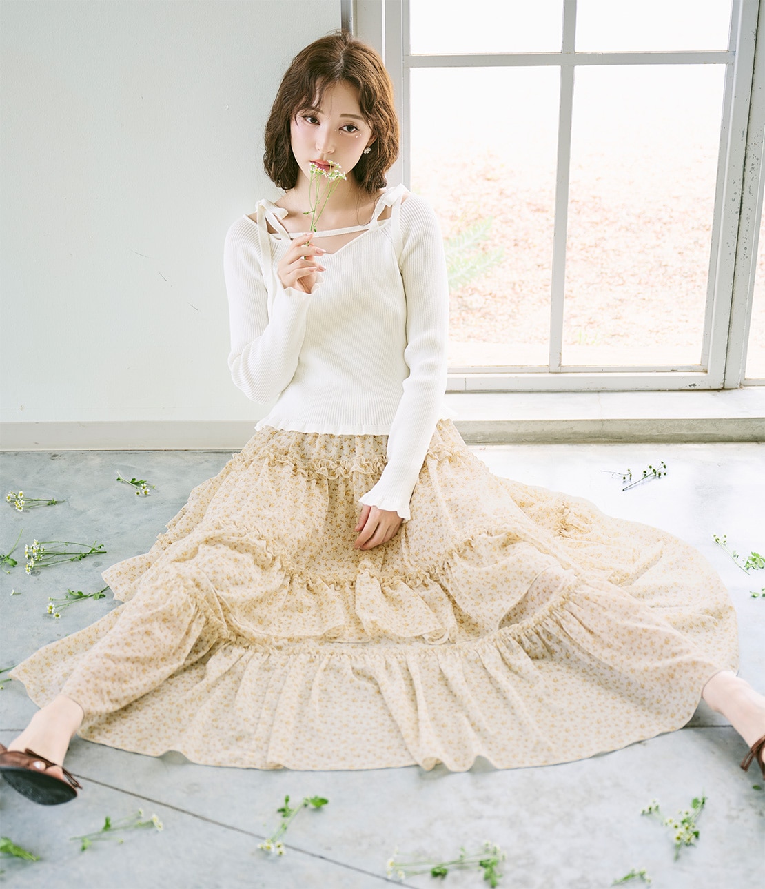 小花柄ティアードスカート