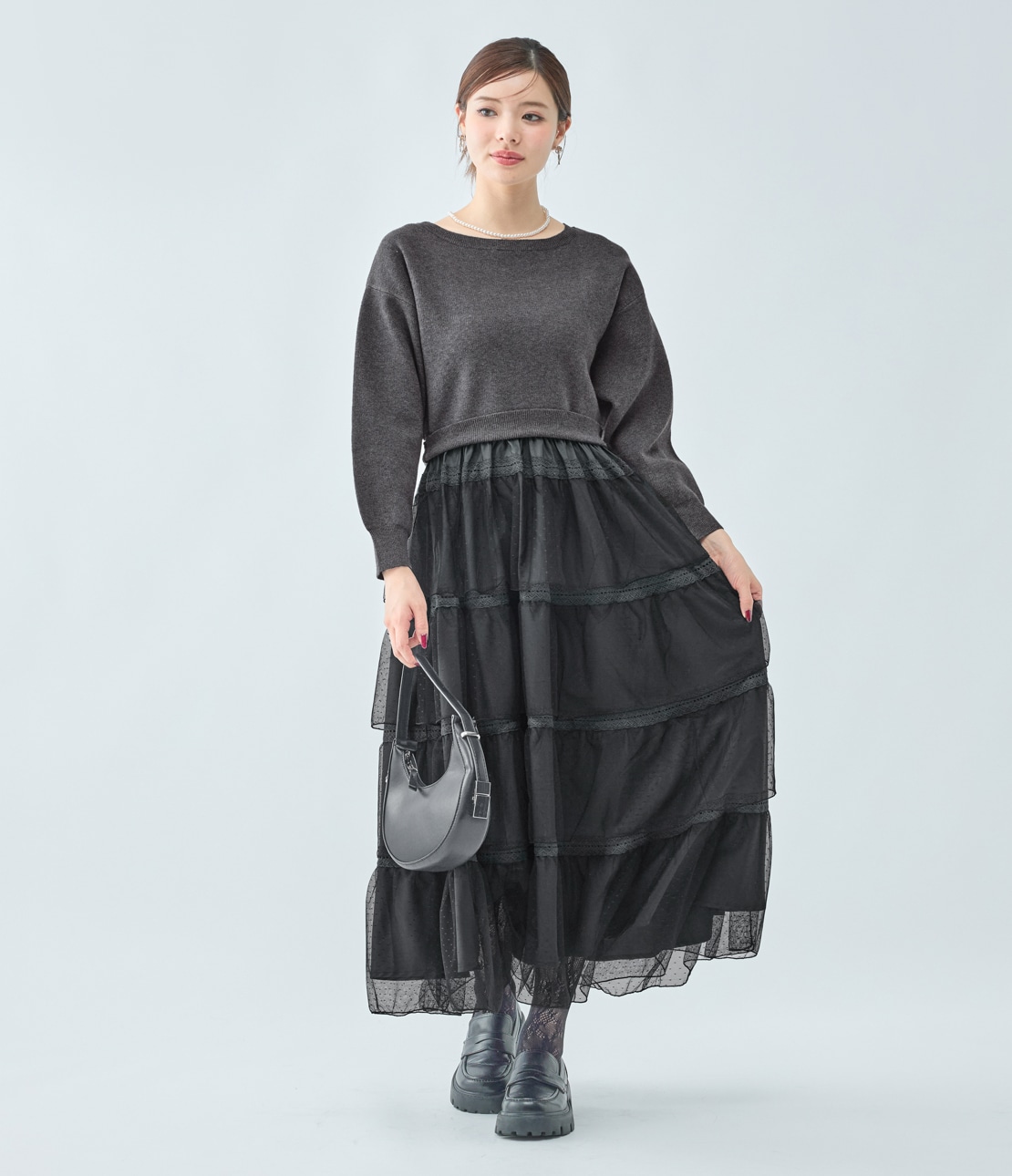 ティアードコンビニットワンピース