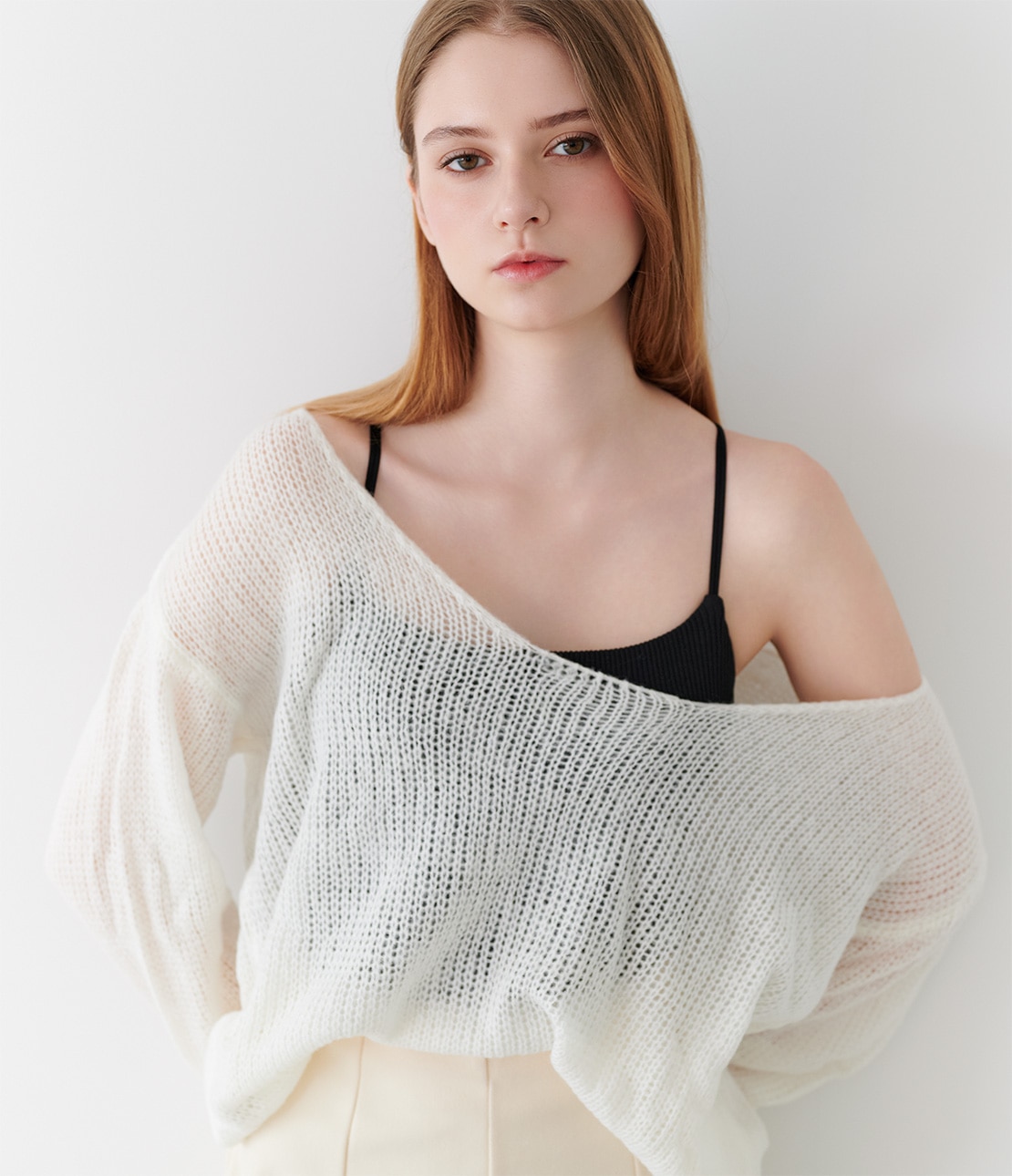 リブストリングブラキャミソール