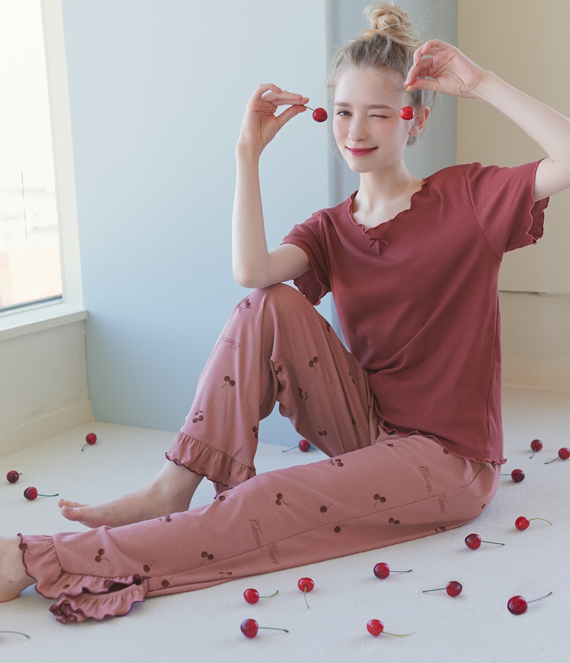 リブチェリーＴシャツパジャマ