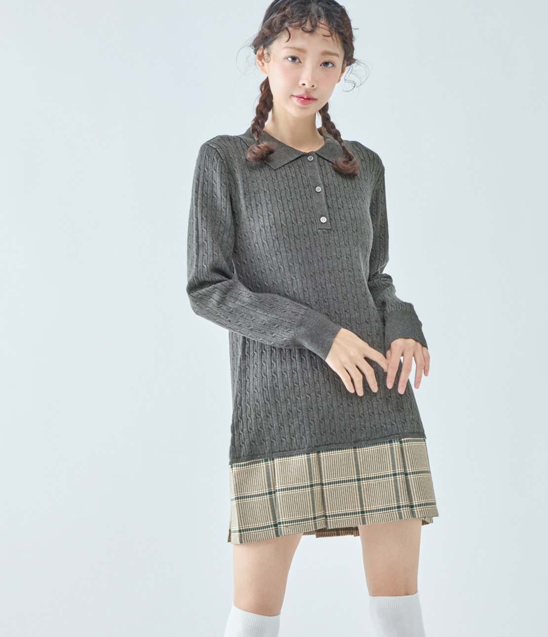 プリーツ切替ミニワンピース(ワンサイズ チャコール): PEACH JOHN