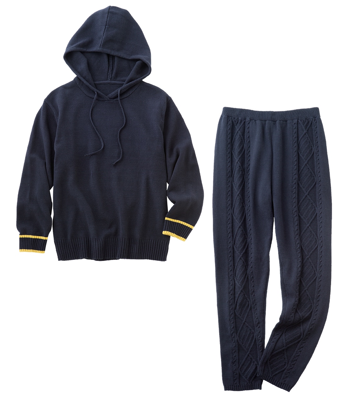 コットン混ニットフーディセットアップ ネイビー S/M
