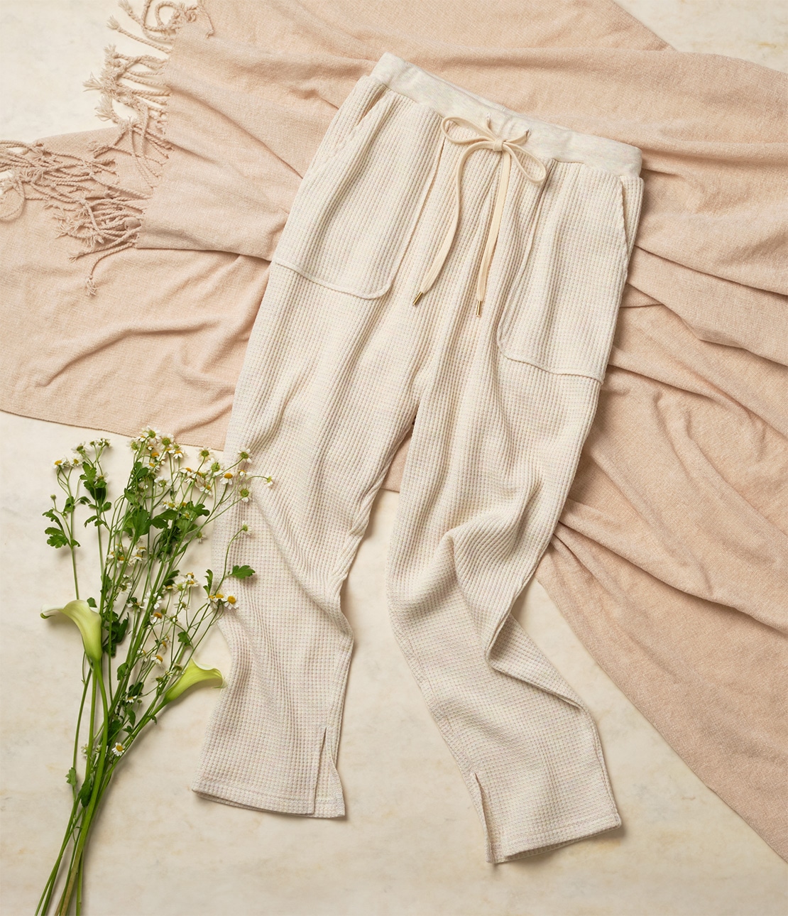 ワンマイルワッフルテーパードパンツ アイボリー M/L