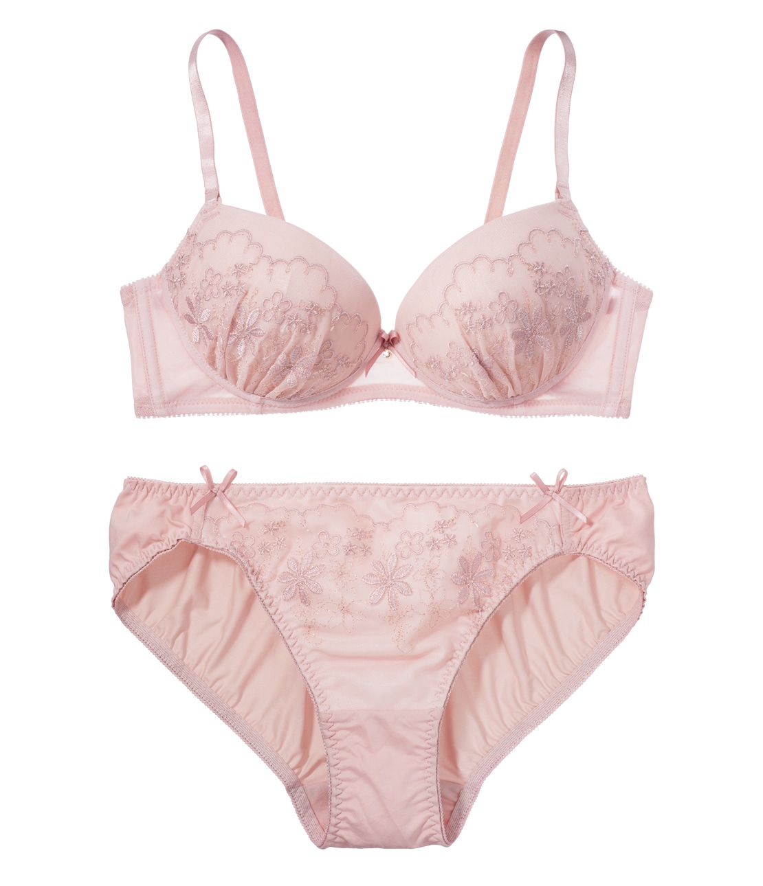 チュールエンブロイダリーレースノンワイヤーブラセット ピンク BC65