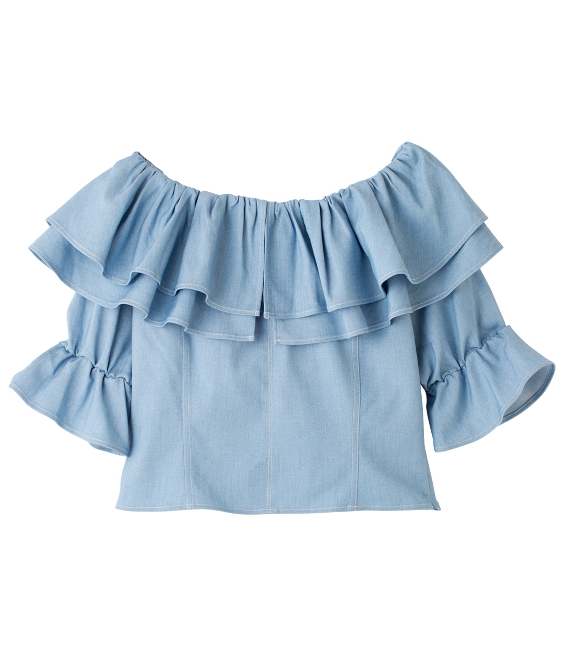 オフショルデニム風ブラウス