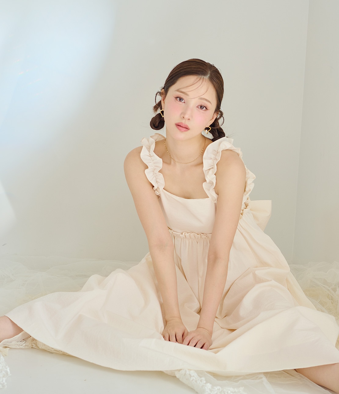 フリルギャザーバックリボンワンピ